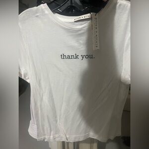 NWT Alice + Olivia Cindy Cropped Classic White “Thank You.” Tee RARE size medium
